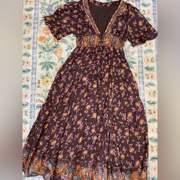 Free People Lysette Maxi Dress M Puff Sleeve Floral Cotton Cottage Core Boho - Picture 3 of 12